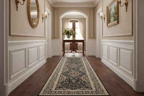 handmade Transitional Design Black Ivory Hand Knotted RUNNER 100% WOOL area rug 3' x 13'