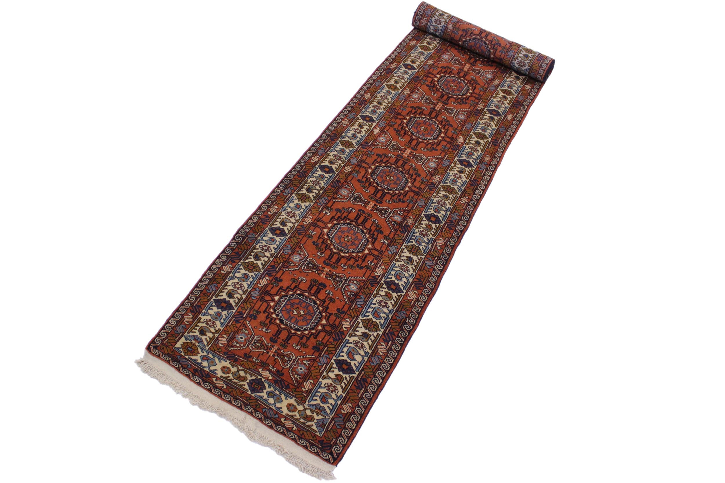 handmade Geometric Antique Sarook Rust Ivory Hand Knotted RUNNER 100% WOOL area rug 3x13