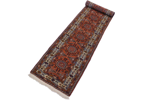 handmade Geometric Antique Sarook Rust Ivory Hand Knotted RUNNER 100% WOOL area rug 3x13