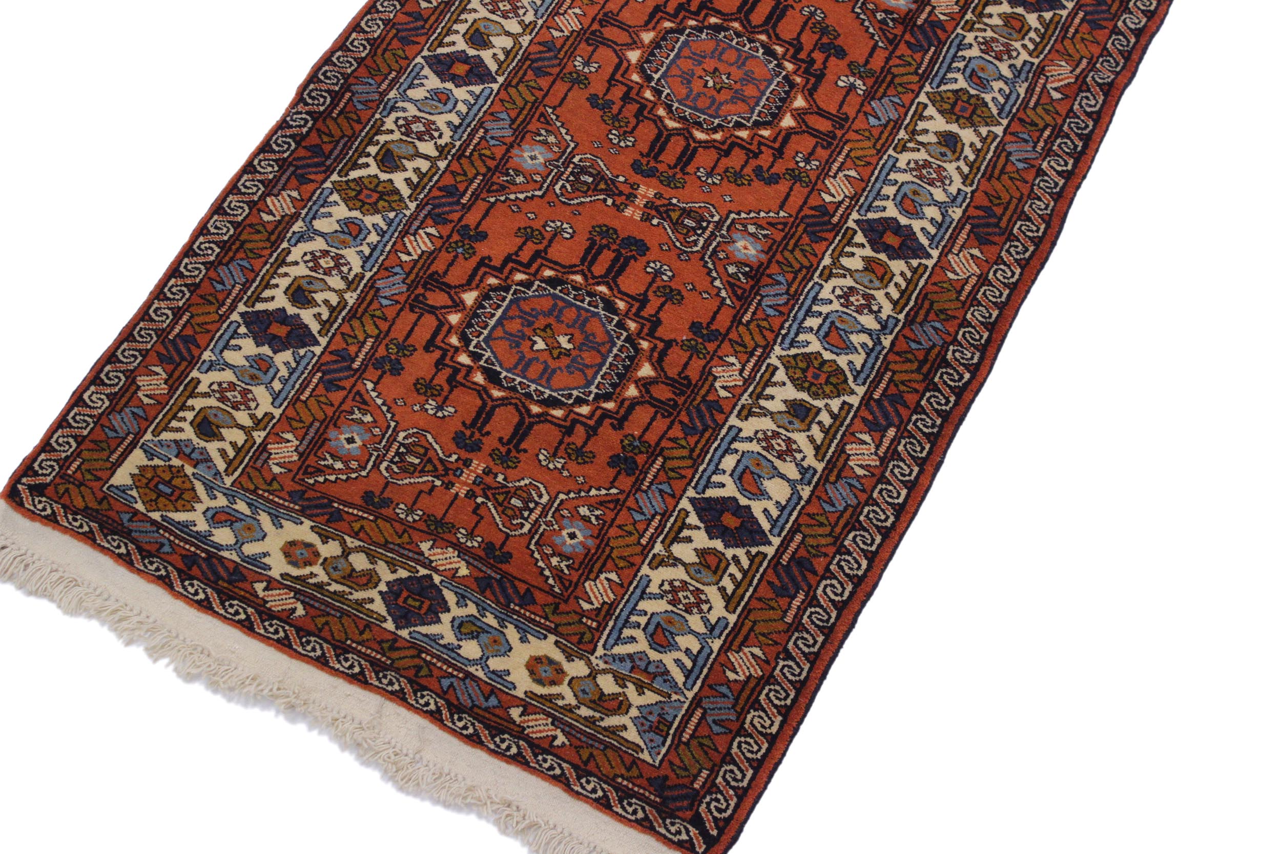 handmade Geometric Antique Sarook Rust Ivory Hand Knotted RUNNER 100% WOOL area rug 3x13