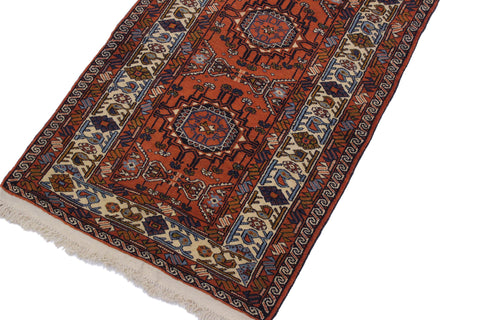 handmade Geometric Antique Sarook Rust Ivory Hand Knotted RUNNER 100% WOOL area rug 3x13