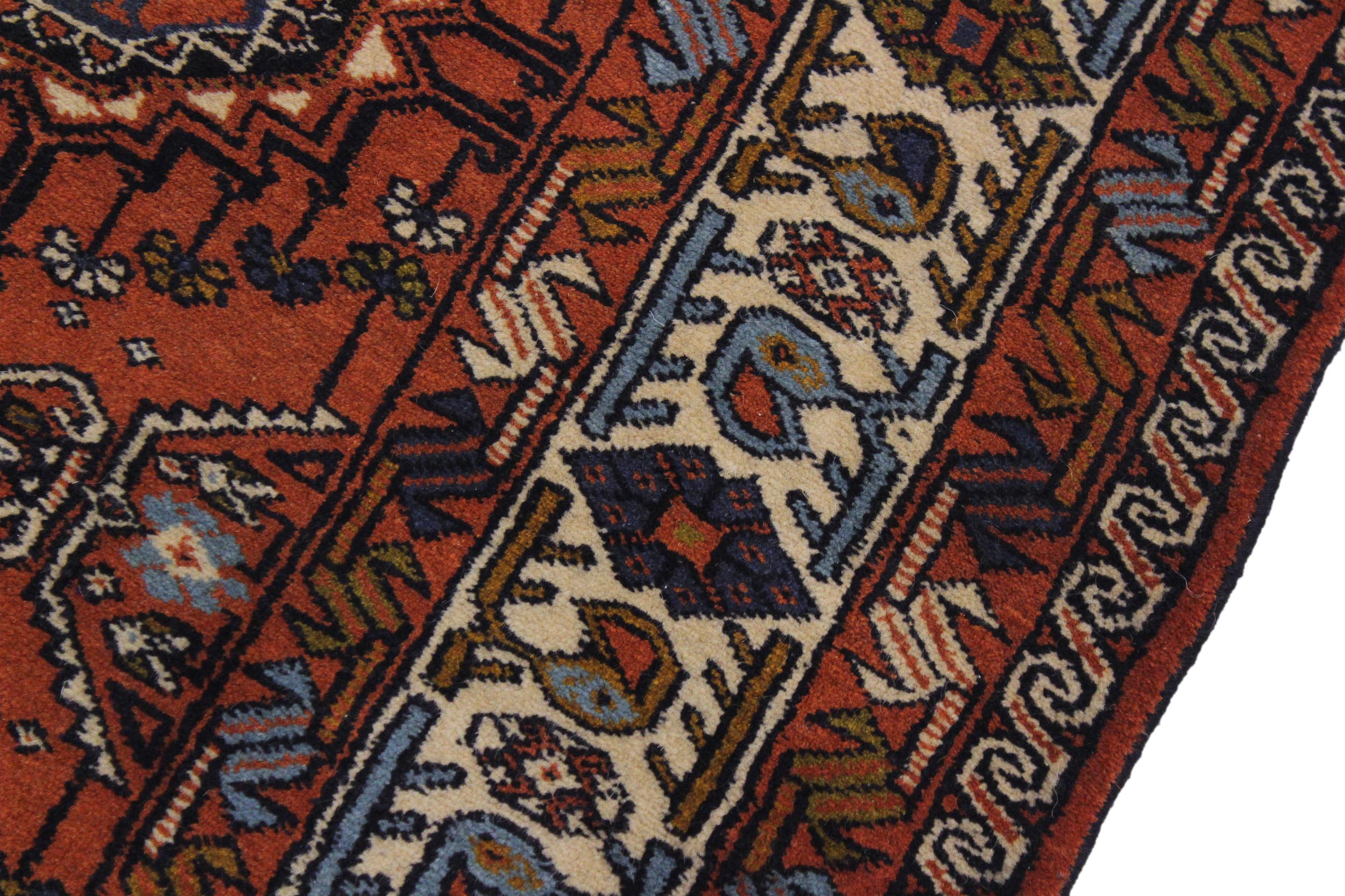 handmade Geometric Antique Sarook Rust Ivory Hand Knotted RUNNER 100% WOOL area rug 3x13