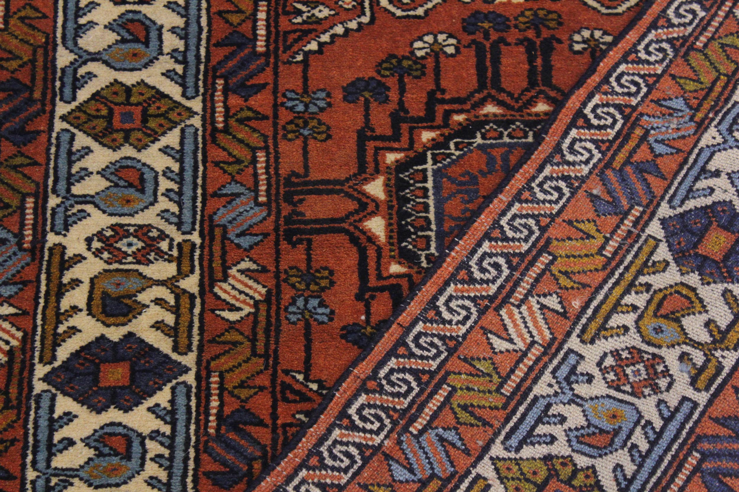 handmade Geometric Antique Sarook Rust Ivory Hand Knotted RUNNER 100% WOOL area rug 3x13