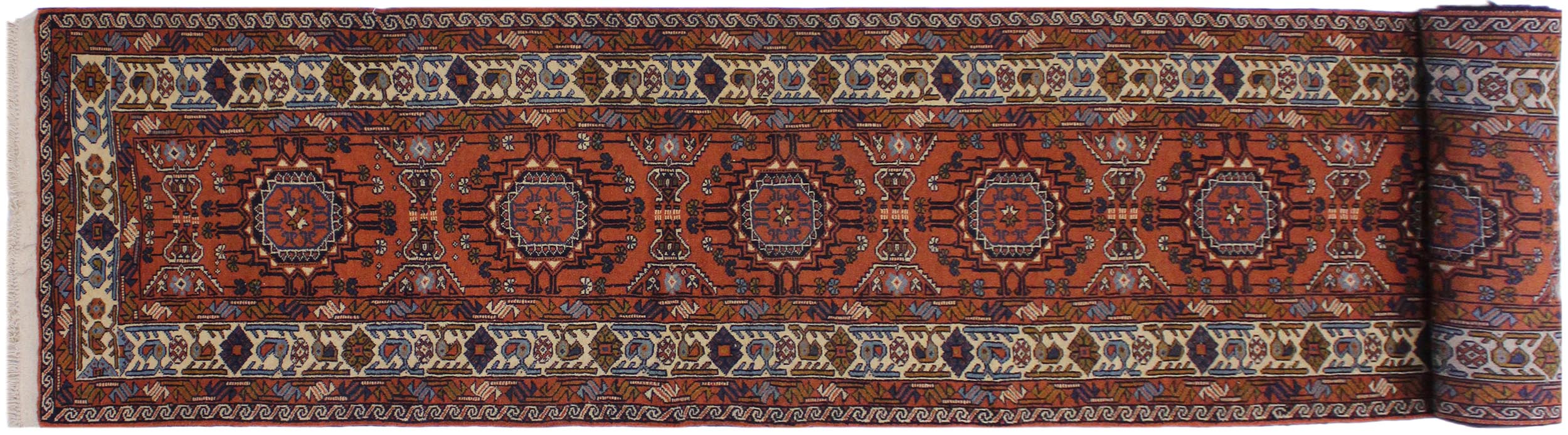 handmade Geometric Antique Sarook Rust Ivory Hand Knotted RUNNER 100% WOOL area rug 3x13