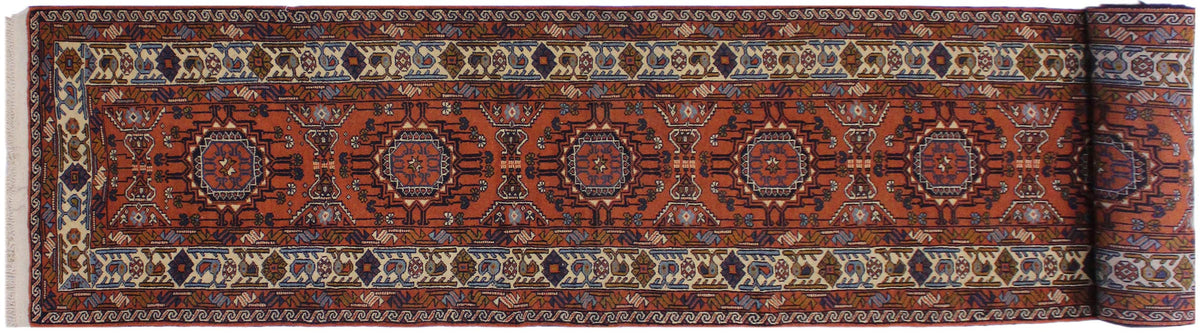 handmade Geometric Antique Sarook Rust Ivory Hand Knotted RUNNER 100% WOOL area rug 3x13