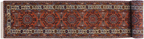 handmade Geometric Antique Sarook Rust Ivory Hand Knotted RUNNER 100% WOOL area rug 3x13