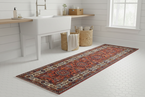 handmade Geometric Antique Sarook Rust Ivory Hand Knotted RUNNER 100% WOOL area rug 3x13