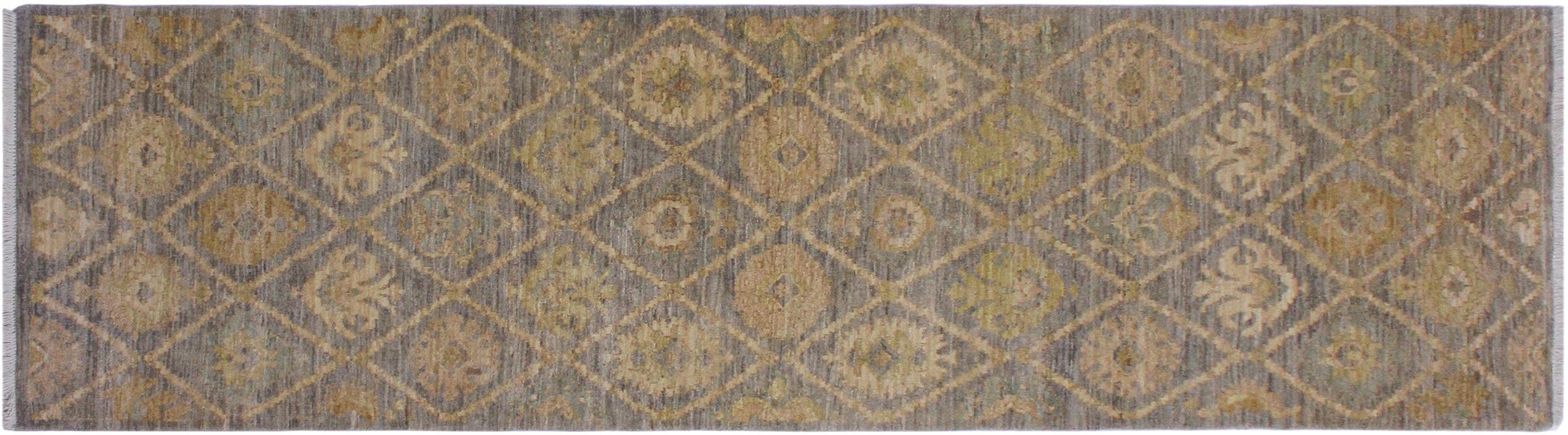 handmade Modern Kafkaz Gray Ivory Hand Knotted RUNNER 100% WOOL area rug 3' x 9'