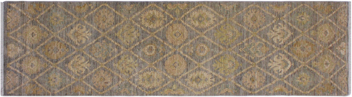 handmade Modern Kafkaz Gray Ivory Hand Knotted RUNNER 100% WOOL area rug 3' x 9'