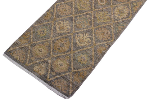 handmade Modern Kafkaz Gray Ivory Hand Knotted RUNNER 100% WOOL area rug 3' x 9'