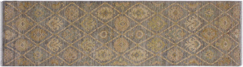 handmade Modern Kafkaz Gray Ivory Hand Knotted RUNNER 100% WOOL area rug 3' x 9'