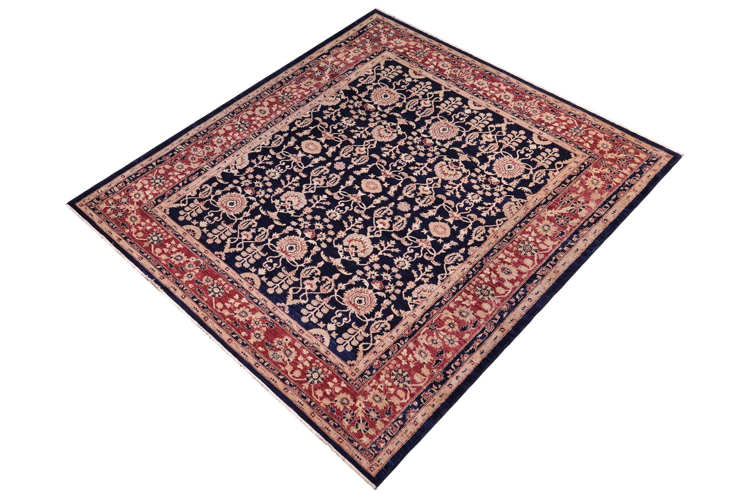 handmade Transitional Kafkaz Blue Red Hand Knotted SQUARE 100% WOOL area rug 8' x 8'