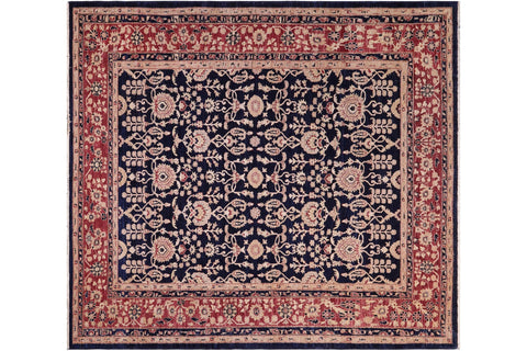 handmade Transitional Kafkaz Blue Red Hand Knotted SQUARE 100% WOOL area rug 8' x 8'