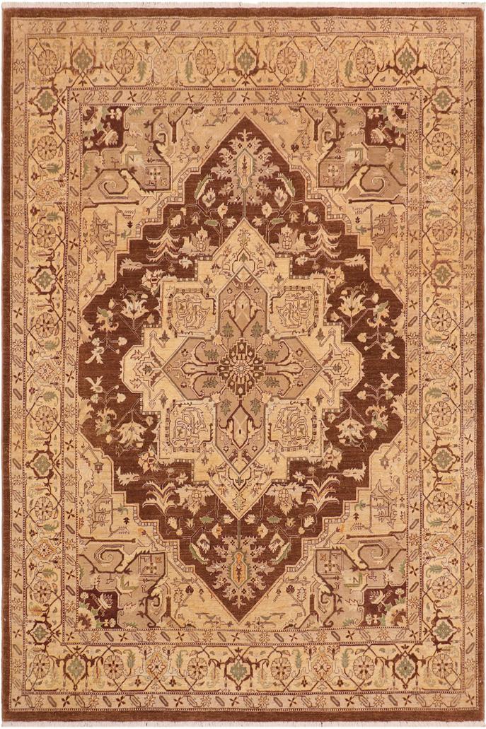 handmade Traditional Kafkaz Brown Tan Hand Knotted RECTANGLE 100% WOOL area rug 8X10