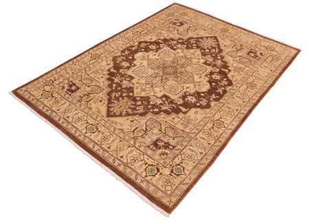 handmade Traditional Kafkaz Brown Tan Hand Knotted RECTANGLE 100% WOOL area rug 8' x 10'