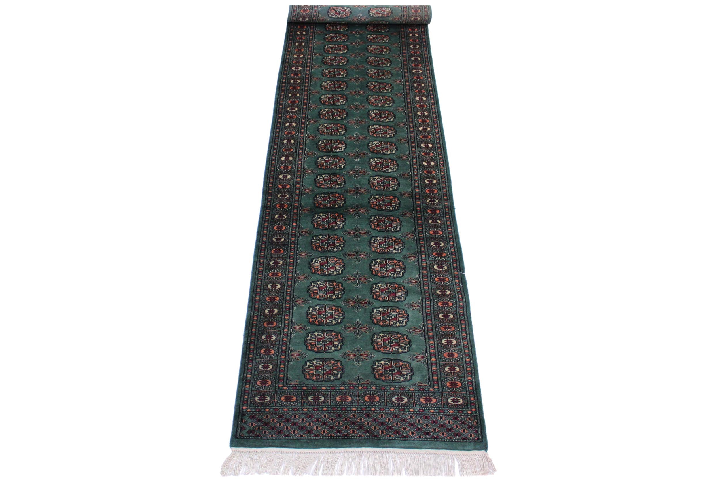 handmade Geometric Bokhara Lt. Green Black Hand Knotted RUNNER 100% WOOL area rug 3X12