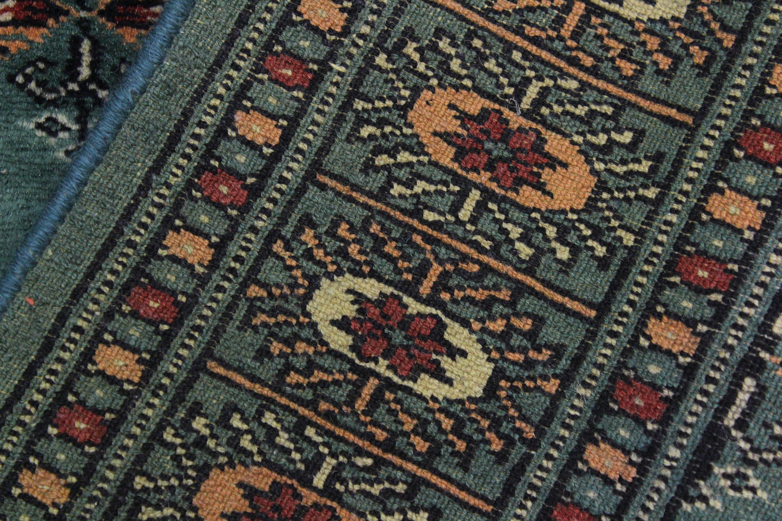 handmade Geometric Bokhara Lt. Green Black Hand Knotted RUNNER 100% WOOL area rug 3X12