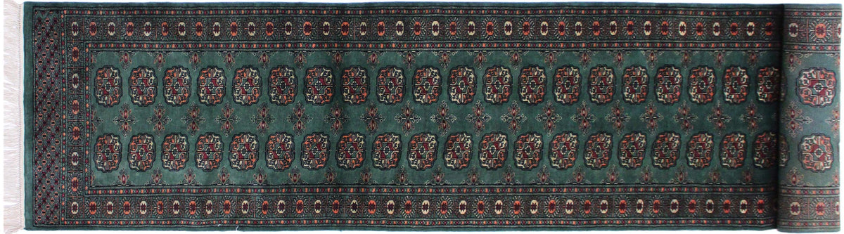 handmade Geometric Bokhara Lt. Green Black Hand Knotted RUNNER 100% WOOL area rug 3X12