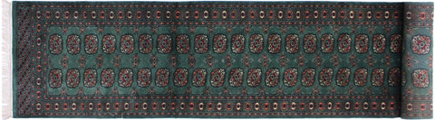 handmade Geometric Bokhara Lt. Green Black Hand Knotted RUNNER 100% WOOL area rug 3X12