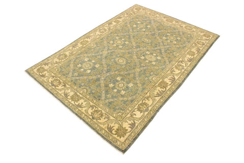 handmade Transitional Kafkaz Lt. Blue Ivory Hand Knotted RECTANGLE 100% WOOL area rug 4X6