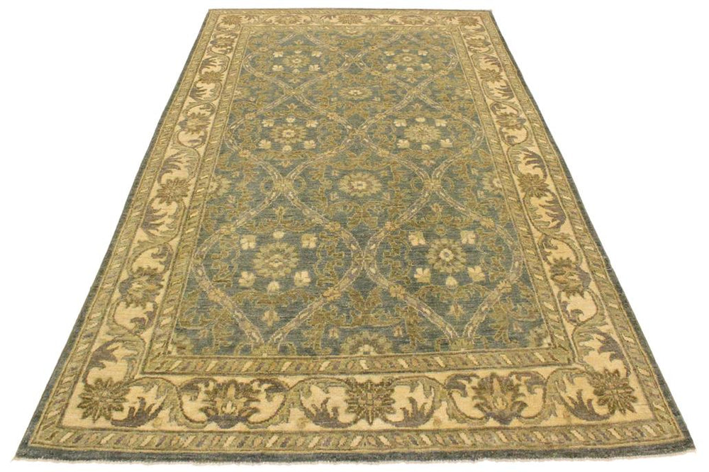handmade Transitional Kafkaz Lt. Blue Ivory Hand Knotted RECTANGLE 100% WOOL area rug 4X6