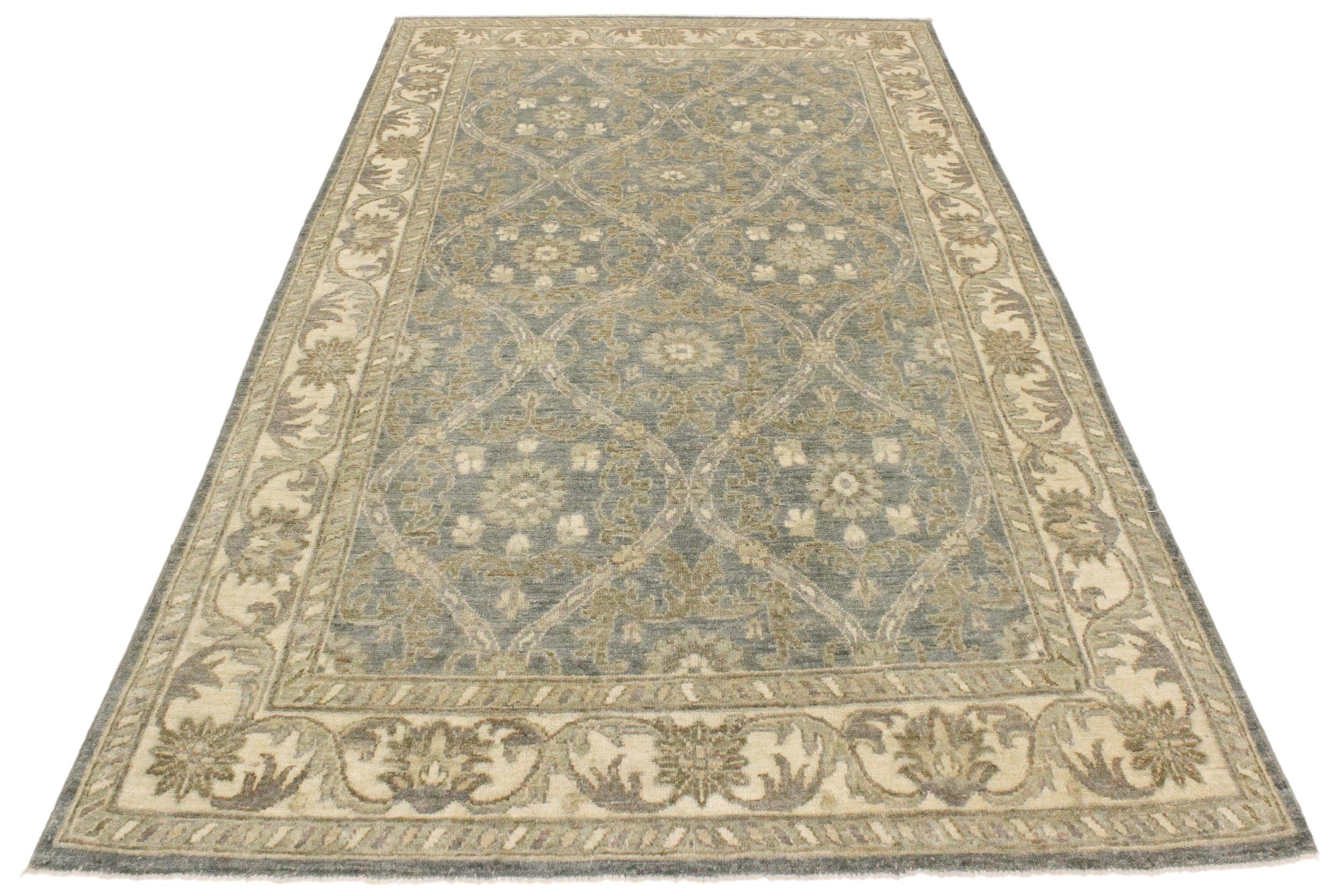 handmade Transitional Kafkaz Lt. Blue Ivory Hand Knotted RECTANGLE 100% WOOL area rug 4' x 6'