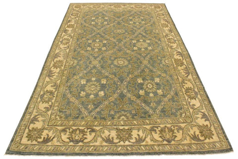 handmade Transitional Kafkaz Lt. Blue Ivory Hand Knotted RECTANGLE 100% WOOL area rug 4X6