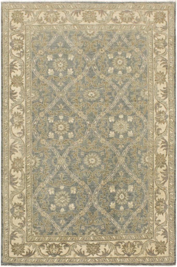 handmade Transitional Kafkaz Lt. Blue Ivory Hand Knotted RECTANGLE 100% WOOL area rug 4X6