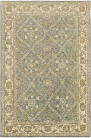 handmade Transitional Kafkaz Lt. Blue Ivory Hand Knotted RECTANGLE 100% WOOL area rug 4X6