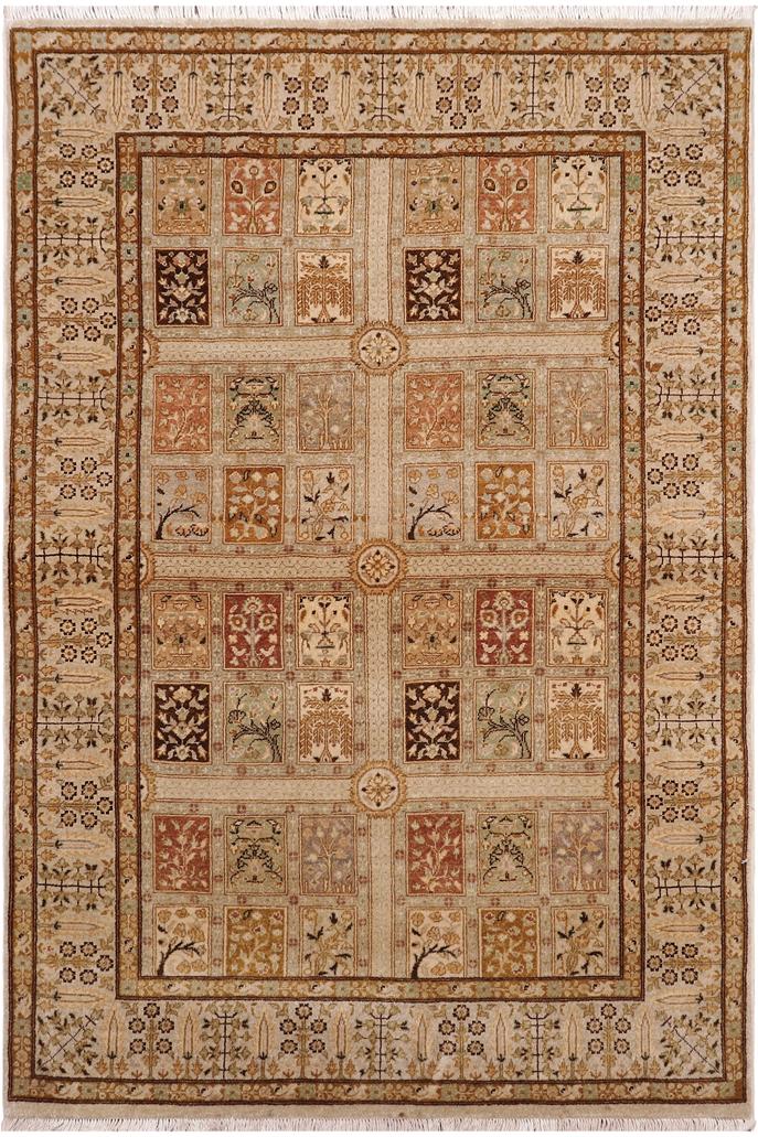 handmade Traditional Design Tan Gold Hand Knotted RECTANGLE 100% WOOL area rug 4'X6'