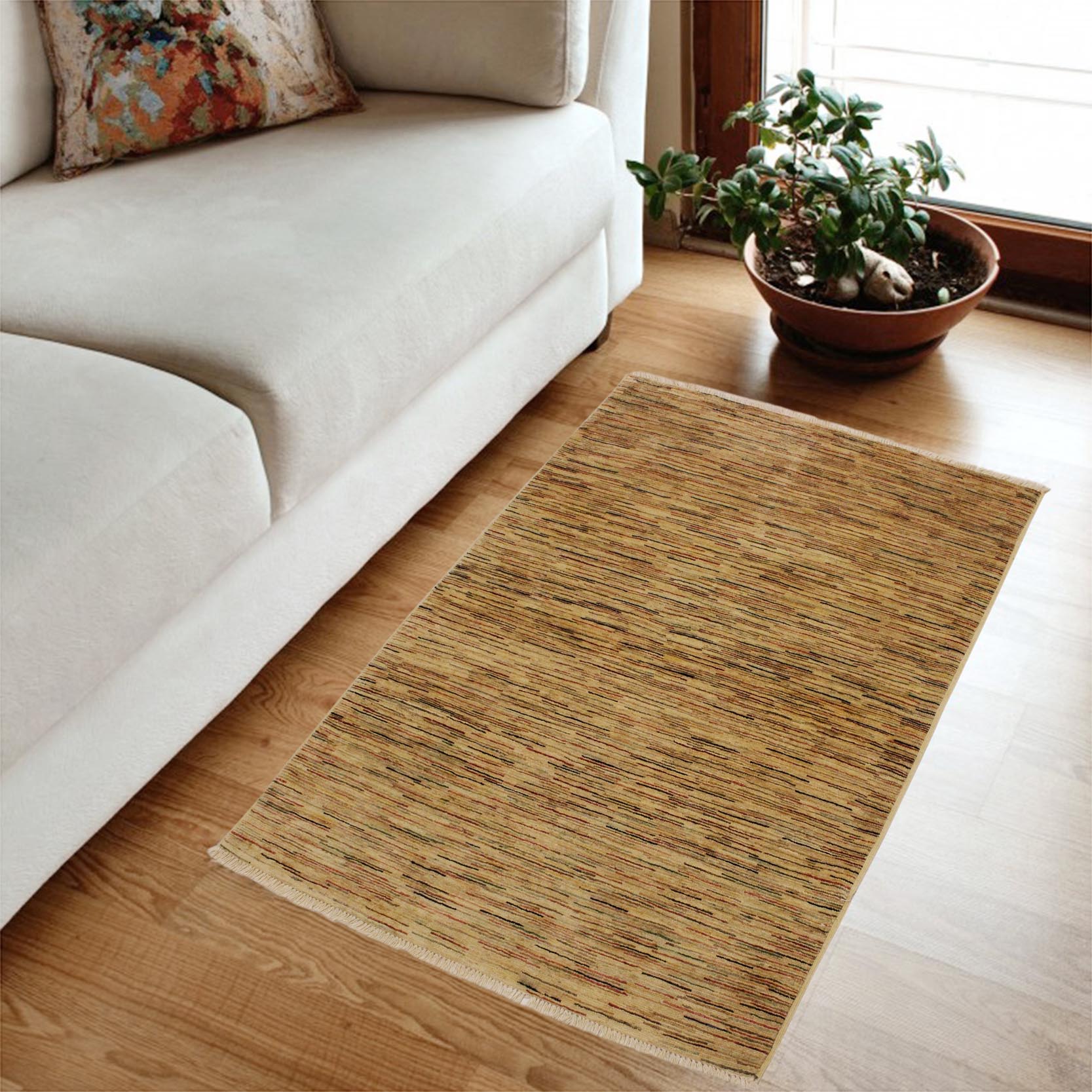 handmade Modern Gabbeh Beige Rust Hand Knotted RECTANGLE 100% WOOL area rug 4' x 6'
