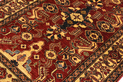 handmade Geometric Super Kazak Red Gold Hand Knotted RECTANGLE 100% WOOL area rug 4' x 6'