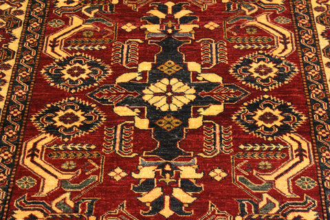 handmade Geometric Super Kazak Red Gold Hand Knotted RECTANGLE 100% WOOL area rug 4' x 6'