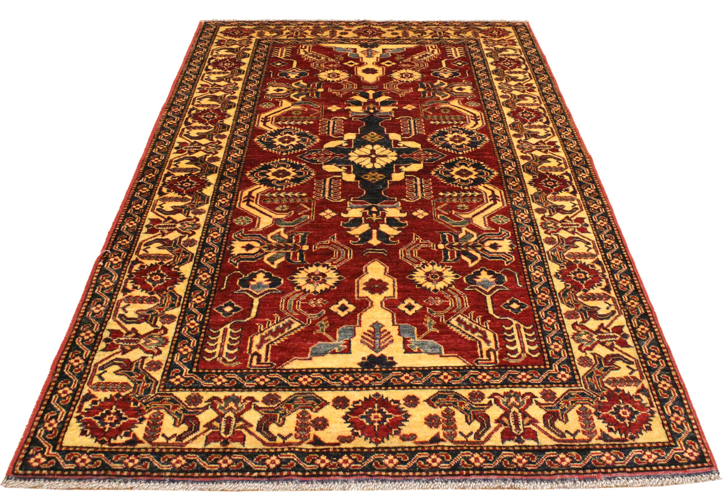 handmade Geometric Super Kazak Red Gold Hand Knotted RECTANGLE 100% WOOL area rug 4' x 6'
