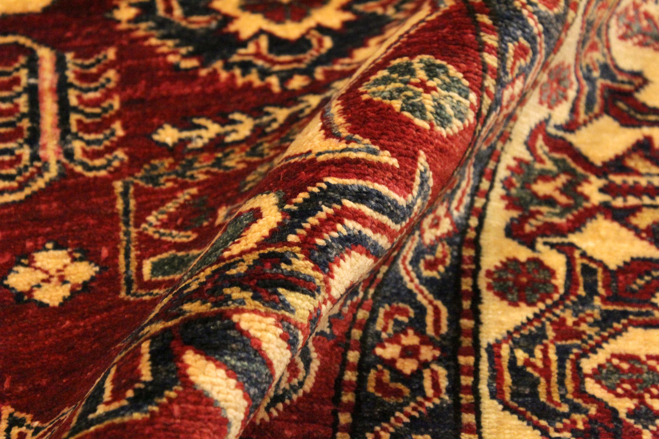 handmade Geometric Super Kazak Red Gold Hand Knotted RECTANGLE 100% WOOL area rug 4' x 6'