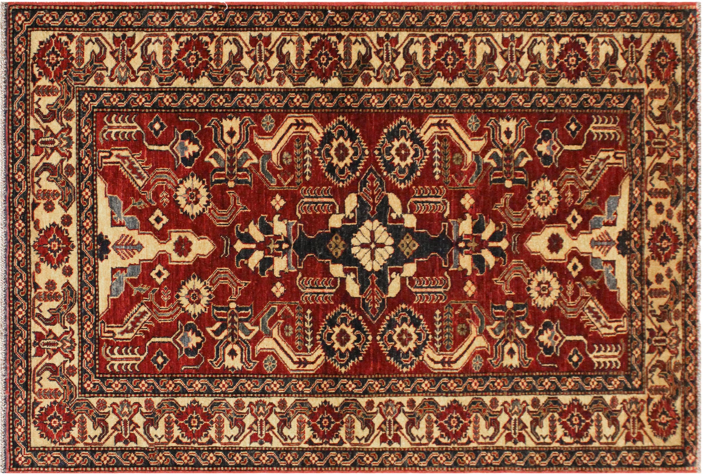 handmade Geometric Super Kazak Red Gold Hand Knotted RECTANGLE 100% WOOL area rug 4' x 6'