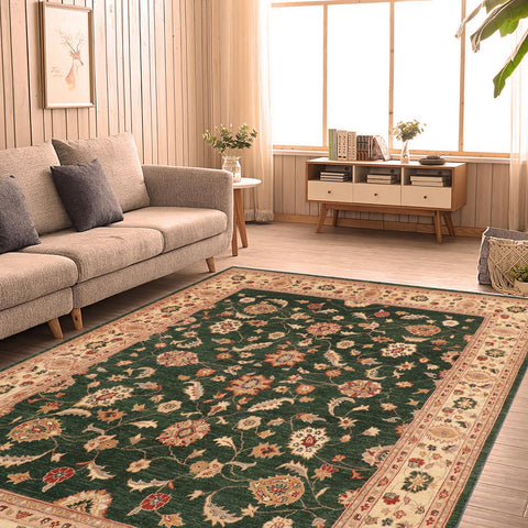 handmade Traditional Kafkaz Green Beige Hand Knotted RECTANGLE 100% WOOL area rug 8x10