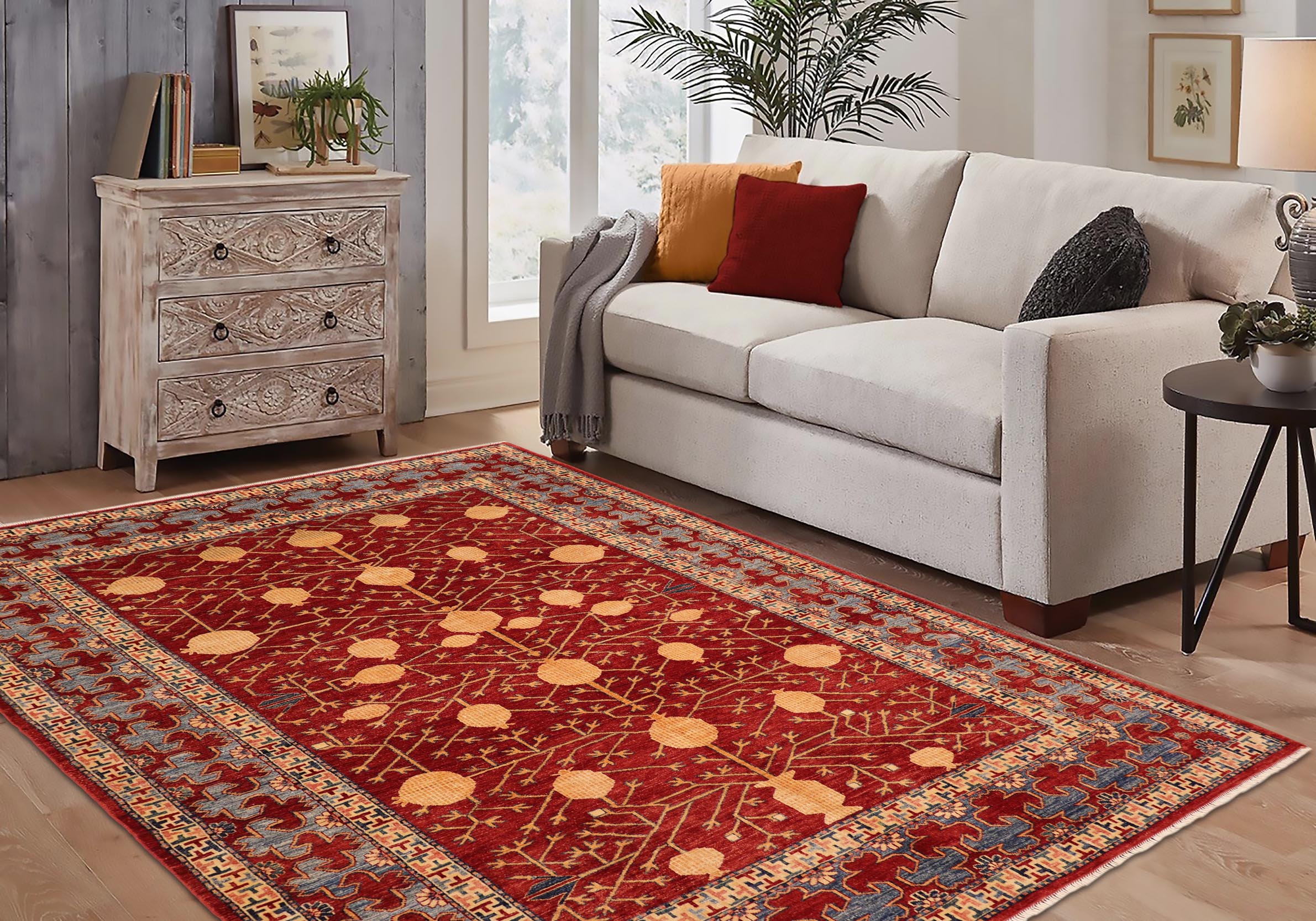 handmade Geometric Super Kazak Red Blue Hand Knotted RECTANGLE 100% WOOL area rug 7' x 10'