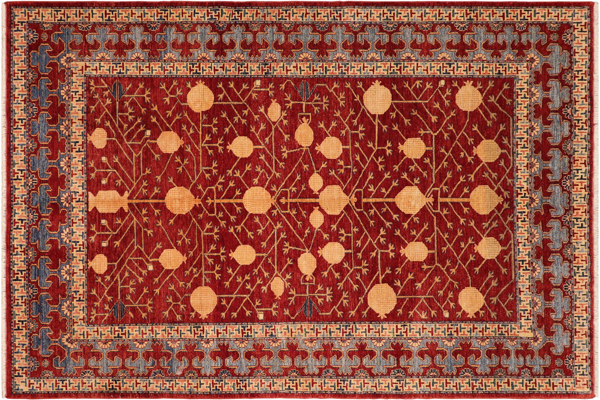 handmade Geometric Super Kazak Red Blue Hand Knotted RECTANGLE 100% WOOL area rug 7' x 10'