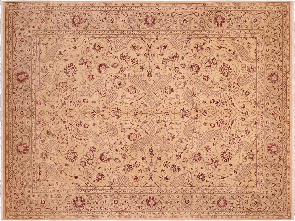 handmade Traditional Agra Tan Red Hand Knotted RECTANGLE 100% WOOL area rug 8x10