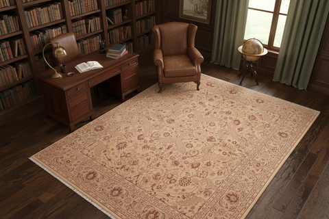 handmade Traditional Agra Tan Red Hand Knotted RECTANGLE 100% WOOL area rug 8x10