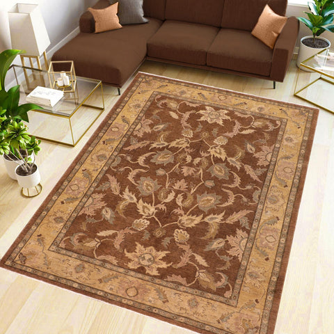 handmade Traditional Kafkaz Brown Gold Hand Knotted RECTANGLE 100% WOOL area rug 8x10