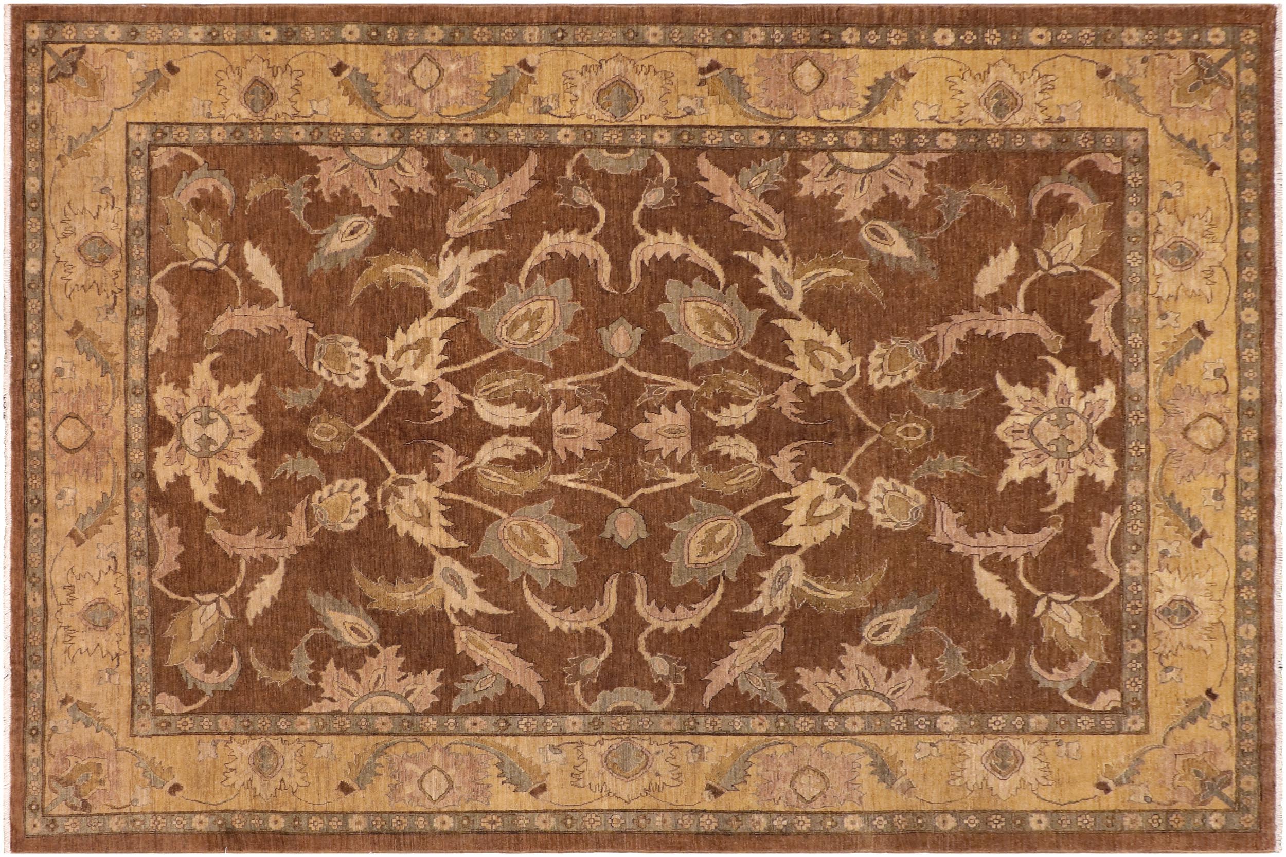 handmade Traditional Kafkaz Brown Gold Hand Knotted RECTANGLE 100% WOOL area rug 8x10