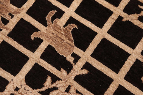 handmade Modern Kafkaz Black Tan Hand Knotted RECTANGLE 100% WOOL area rug 8' x 10'