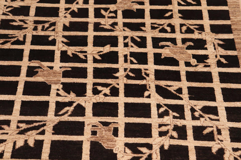 handmade Modern Kafkaz Black Tan Hand Knotted RECTANGLE 100% WOOL area rug 8' x 10'