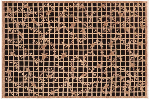 handmade Modern Kafkaz Black Tan Hand Knotted RECTANGLE 100% WOOL area rug 8' x 10'