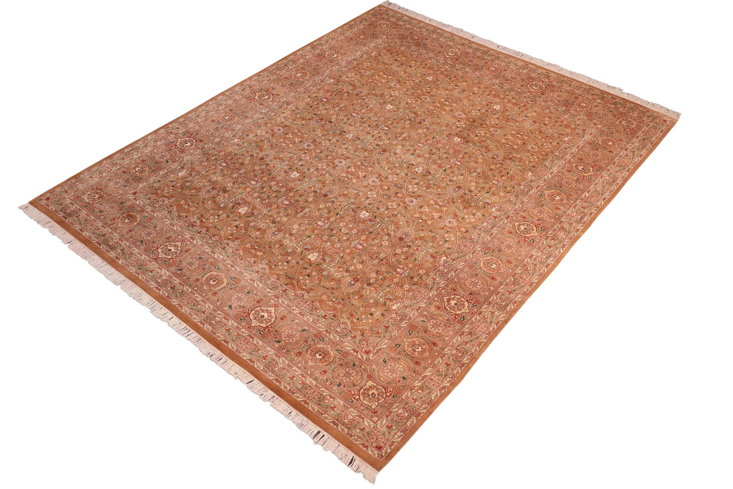 handmade Transitional Lahore Brown Green Hand Knotted RECTANGLE 100% WOOL area rug 8x11