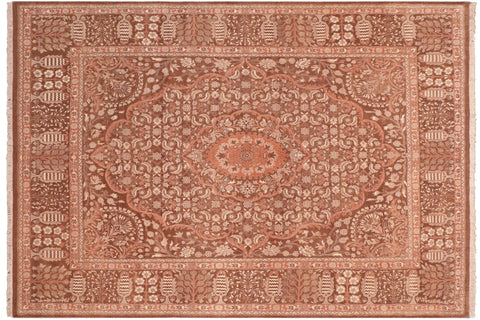 handmade Traditional Tajdar Brown Brown Hand Knotted RECTANGLE 100% WOOL area rug 8 x 10