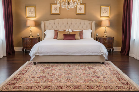 handmade Transitional Lahore Taupe Red Hand Knotted RECTANGLE 100% WOOL area rug 8x11