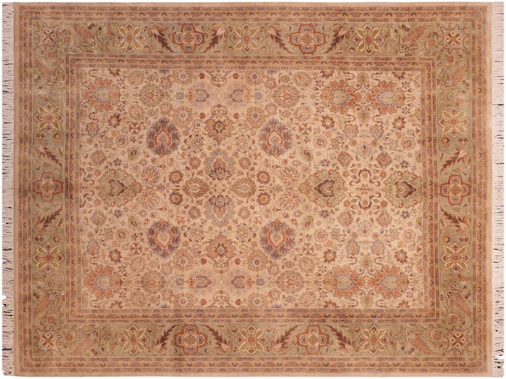 handmade Traditional Mehal Beige Green Hand Knotted RECTANGLE 100% WOOL area rug 8x10